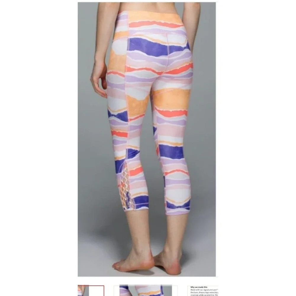 Lululemon Workout Capri Leggings‎ High Rise Purple Orange Print Size 12